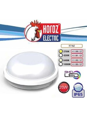 Mikasso Horoz 20W Ledli Tavan Aplik Beyaz Kasa Beyaz Işık Sıva Üstü Artos-20