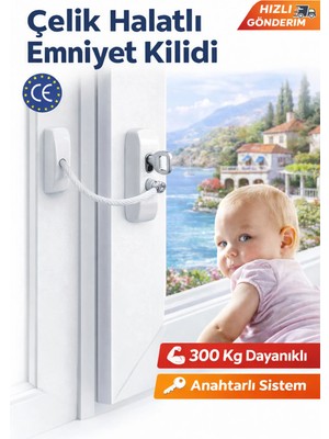 Mikasso Beyaz Çelik Halatlı Kablolu Pvc Pencere Emniyet Çocuk Güvenlik Kilidi Balkon Kapı Kilidi 1 Adet