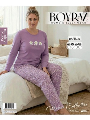 Amora Fancy Clothing Boyraz BPS-01730 Kadın Battal Uzun Kollu Pijama Takımı