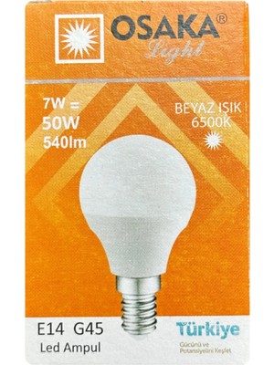 Mikasso (1 Adet) Osaka 7W (50W) Beyaz Işık E14 Duylu (Ince Duy) LED Mini Ampul