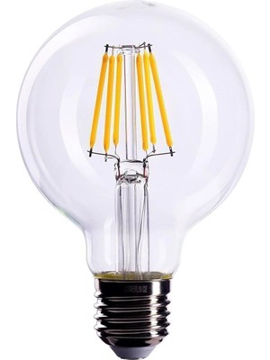 Mikasso Şeffaf Cam G95 Rustik LED Filamentli Ampul 4W E27 Sarı Işık Dekoratif Vintage Aydınlatma