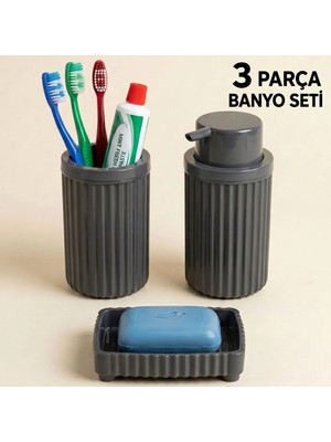 LE Paris 3 Parça Banyo Seti Modern Çizgili Tasarım | Sıvı Sabunluk | Diş Fırçalık | | Katı Sabunluk