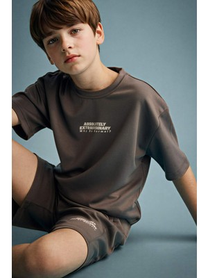 DeFacto Oversıze Bisiklet Yaka Slogan Baskılı Modal Kısa Kollu Tişört Erkek ÇOCUK H3041A826SM