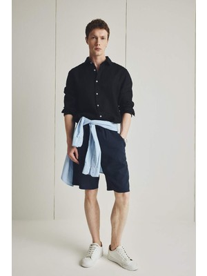 DeFacto Relax Fit Beli Bağcıklı Keten Karışımlı Bermuda Şort D9913AX25AU