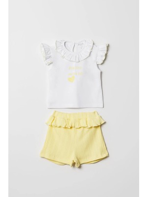 Hafy Baby "Hello World" Fırfır Yakalı, Kız Bebek Şortlu Takım