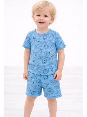 Aden Kids Erkek Çocuk Mavi Saferi Baskılı Yazlık Pijama Takımı
