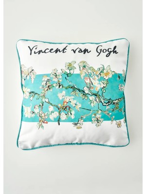 Bella Maison Van Gogh Almond Blossom Pamuklu Baskılı Dekoratif Yastık Kılıfı Turkuaz (43X43 Cm)