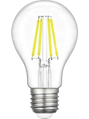 Mikasso A60 Filament Edison Tip Rustik E-27 Şeffaf Cam 6 W LED Ampul - Beyaz Işık Erd-96 Beyaz