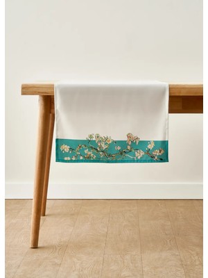 Bella Maison Van Gogh Almond Blossom Pamuklu Baskılı Runner Turkuaz (50X150 Cm)