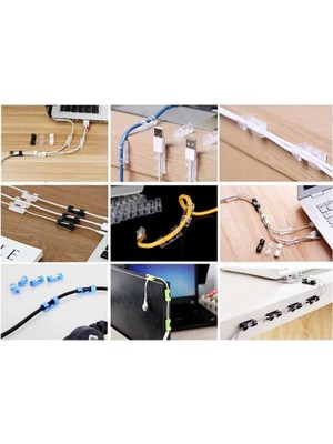 Mikasso Yapışkanlı Mini 20LI Klips USB Pc Adaptör Kablo Tutucu Aparat Şeffaf Masa.kablo