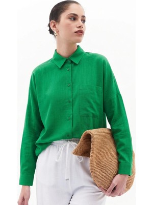 Paw Garage Kadın Perry Keten Gömlek Oversize