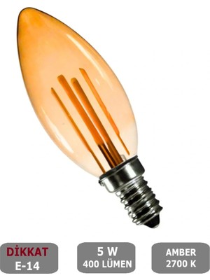 Mikasso Buji Tasarım E14 Rustik Ampul Vintage Amber 2700K (5W - 400 Lümen)-(Kırılmaz Plastik Gövde)