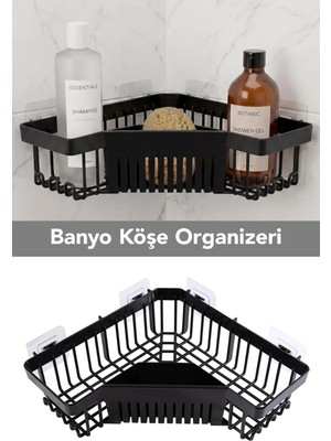 Meleni Home Yapışkanlı Banyo Organizer - Şampuanlık Sabunluk Düzenleyici Duş Rafı Organizer Banyo Köşeliği Siyah