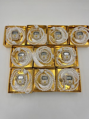 DUHA HAC Gold Kutulu 10'lu Beyaz Zikirmatik Seti Düz Desenli Kişiselleştirilebilir Hediye