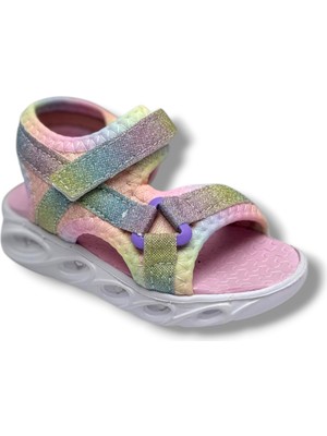 Arzen Bebe 222-26 Simli Işıklı Cırtlı Anatomik Kız Çocuk Sandalet 22-25