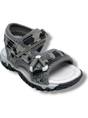 Arzen Bebe 225-26 Cırtlı Anatomik Erkek Bebek Sandalet Kamuflaj Gri 19-21