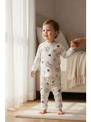 Aden Kids Çocuk Pijama Takımı Ayı Desenli Raporlu Kumaş