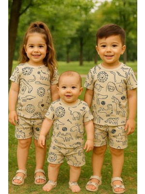 Aden Kids Saferi Krem Reng Yazlık Pijama Takımı