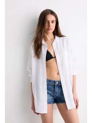 Paw Garage Kadın Perry Keten Gömlek Oversize