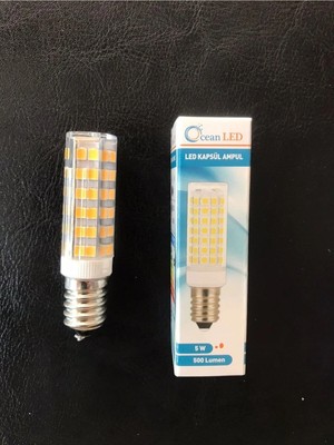 Mikasso 5 Watt 3000 Kelvin 500 Lümen E-14 Ince Duylu LED Kapsül Ampül Avize ve Tuz Lambası