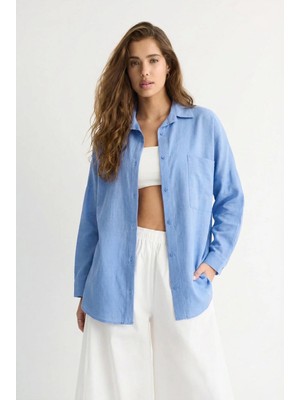 Paw Garage Kadın Perry Keten Gömlek Oversize
