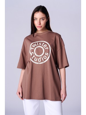 Twister Bts 1073 Baskılı Oversize %100 Pamuk Kadın T-Shirt