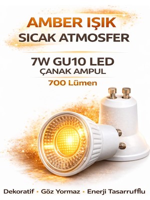 Mikasso GU10 Çanak Ampul Amber Işık 7W LED | Tekli | Dekoratif Ambiyans Aydınlatma