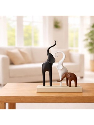 Dekoratif 3’lü Fil Biblo Seti | Minimalist Salon & Ofis Masa Üstü Süsü (PLASTIK)-15x12 cm