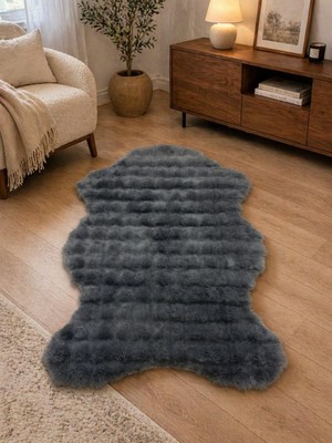 Ruha Home Peluş Post Halı Antrasit Renk – Yumuşak Dokulu Dekoratif Kürk Halı | Kaymaz Taban | Modern Ev Dekorasyonu