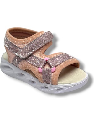 Arzen Bebe 222-26 Simli Işıklı Cırtlı Anatomik Kız Çocuk Sandalet 22-25