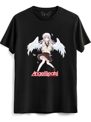Alfa Tshirt Alfa Siyah Angel Beats Resim Baskılı TShirt Erkek Bisiklet Yaka XS Pamuklu Kol