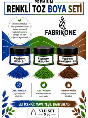 Fabrikone 3'lü Set Premium Parafin Soya Wax Toz Mum Boyası Hobi Seti - 5 cc (Mavi, Yeşil, Kahverengi) BKFAB3MYKH5G