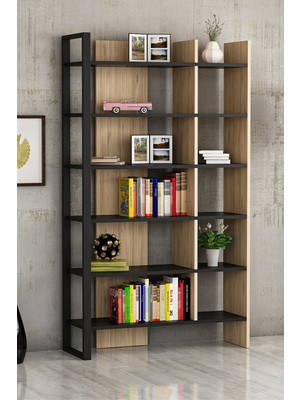 Favora Laurus Metal Ayaklı Kitaplık - Atlantik Çam - Siyah