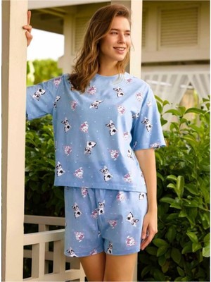Aydoğan Kadın Oversize Kısa Kollu Şortlu Pamuklu Pijama Takımı