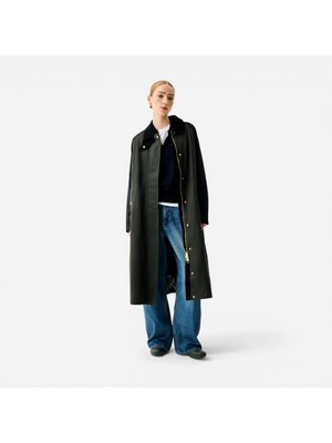 Hunter Harrow Patch Colour Block Long Waxed Jacket Kadın Haki Trençkot Harw0003252-Km