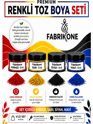 Fabrikone 4'lü Set Premium Parafin Soya Wax Toz Mum Boyası Hobi Seti - 5 cc (Kırmızı, Sarı, Siyah, Mavi) BKFAB4KSRSM5G