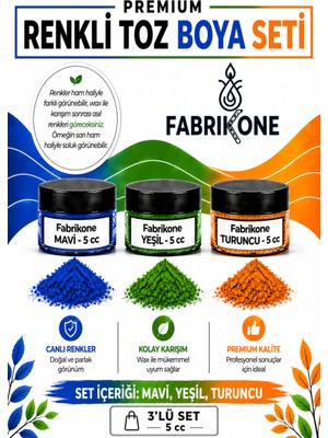 Fabrikone 3'lü Set Premium Parafin Soya Wax Toz Mum Boyası Hobi Seti - 5 cc (Mavi, Yeşil, Turuncu) BKFAB3MYT5G