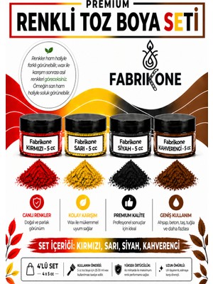 Fabrikone 4'lü Set Premium Parafin Soya Wax Toz Mum Boyası Hobi Seti - 5 cc (Kırmızı, Sarı, Siyah, Kahverengi) BKFAB4KSRSKH5G