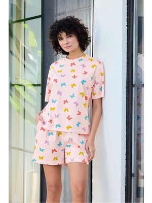 Aydoğan Kadın Oversize Kısa Kollu Şortlu Pamuklu Pijama Takımı