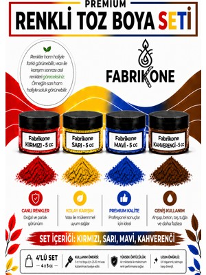 Fabrikone 4'lü Set Premium Parafin Soya Wax Toz Mum Boyası Hobi Seti - 5 cc (Kırmızı, Sarı, Mavi, Kahverengi) BKFAB4KSRMKH5G