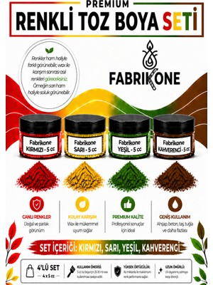 Fabrikone 4'lü Set Premium Parafin Soya Wax Toz Mum Boyası Hobi Seti - 5 cc (Kırmızı, Sarı, Yeşil, Kahverengi) BKFAB4KSRYKH5G