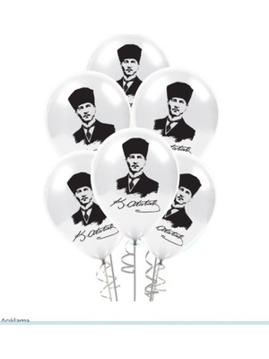 Vatan Atatürk Desenli Atalı Çift Taraflı Baskılı Balon 32 cm Siyah Beyaz Renk 10 Adet