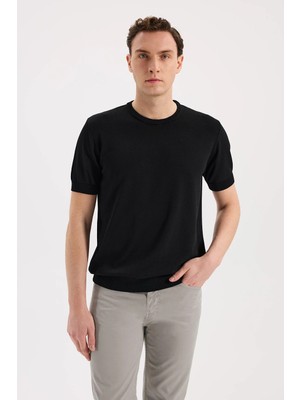 Jakamen Siyah Slim Fit Bisiklet Yaka Rayon T-Shirt