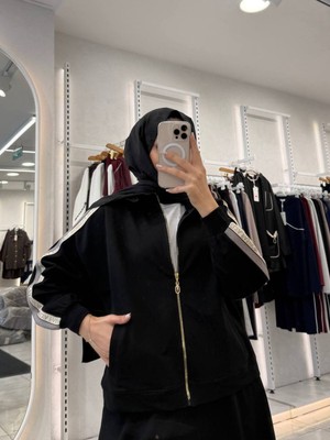 Esra Butik Kadın Tesettür 3’lü Takım Etek Sweat Üst Alt Fermuarlı Günlük Spor Kombin
