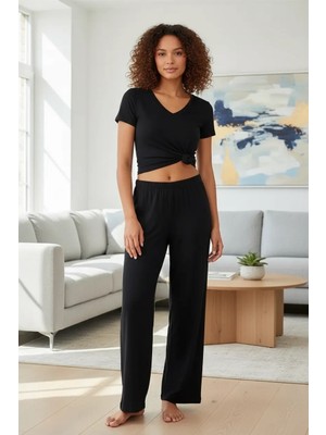 Bemy Store Kadın Siyah Yumuşak Dokulu Akışkan Form Pantolon Rahat Kesim Şık Günlük Tasarım