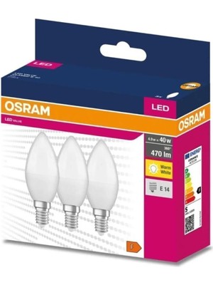 Mikasso 3'lü Paket 4.9W 2700 Kelvin Sarı Işık E14 Duylu Value Classic Mum LED Ampul Yeşil