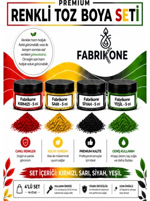 Fabrikone 4'lü Set Premium Parafin Soya Wax Toz Mum Boyası Hobi Seti - 5 cc (Kırmızı, Sarı, Siyah, Yeşil) BKFAB4KSRSY5G