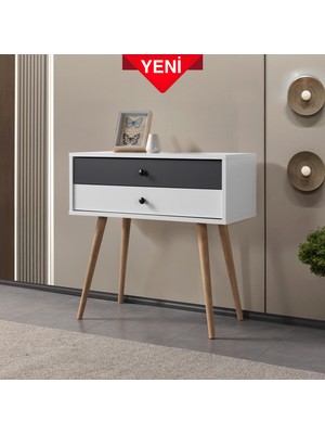 EVMO Home Vita 5202 ( AHŞAP AYAKLI ) Dresuar , 2 Çekmeceli , Şifonyer , Antre , Beyaz Antrasit