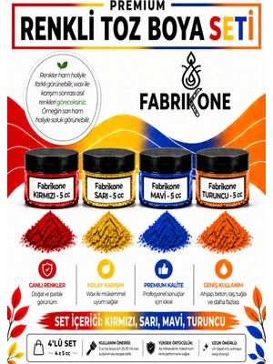 Fabrikone 4'lü Set Premium Parafin Soya Wax Toz Mum Boyası Hobi Seti - 5 cc (Kırmızı, Sarı, Mavi, Turuncu) BKFAB4KSRMT5G