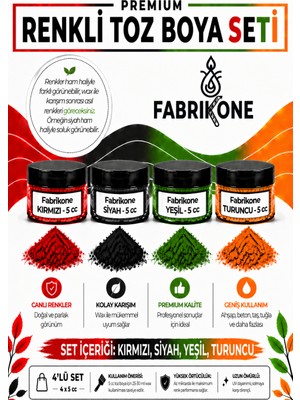Fabrikone 4'lü Set Premium Parafin Soya Wax Toz Mum Boyası Hobi Seti - 5 cc (Kırmızı, Siyah, Yeşil, Turuncu) BKFAB4KSYT5G